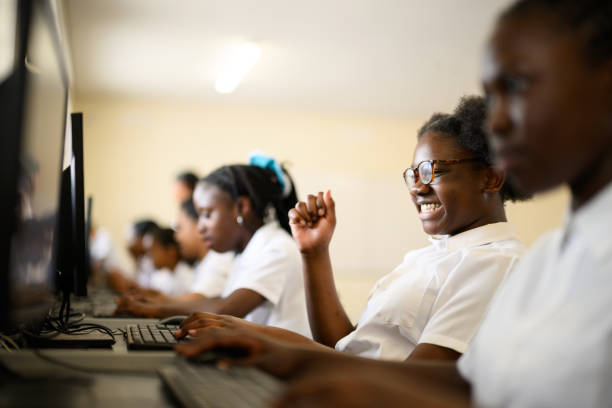 Students in a live class following a lesson